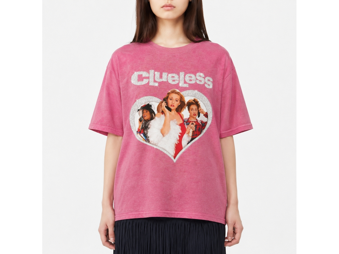 Rockinstone Clueless Diamond Heart Retro Pink Heather T-shirt Size:s