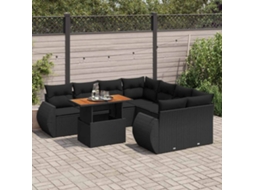 Vidaxl 9 Pcs Conjunto De Sofás P/ Jardim C/ Almofadões Vime Pe Preto