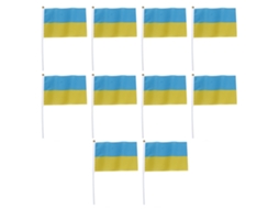 10 Bandeiras Mãos Ucrânia Mini Poliéster Bandeira Nacional Ucraniana para Eventos Esportivos Decoração Festiva | S/MARCA
