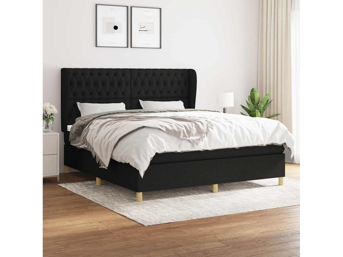Vidaxl Cama Com Molas/colchão 180x200 Cm Tecido Preto