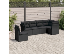 Jogo de Sofá Jardim 6 Peças C/ Almofadões Vime Pe Preto Dkd Home Decor