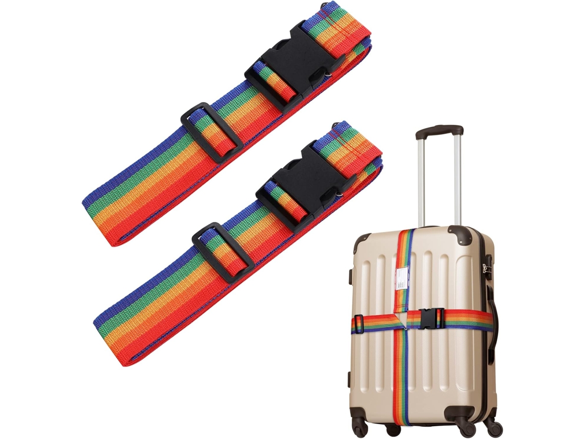 Conjunto De 2 Cintas Ajustáveis Para Mala, Cor Arco-íris, Com Fivela De Fecho Rápido, Para Fixação Segura De Bagagem Em Viagem