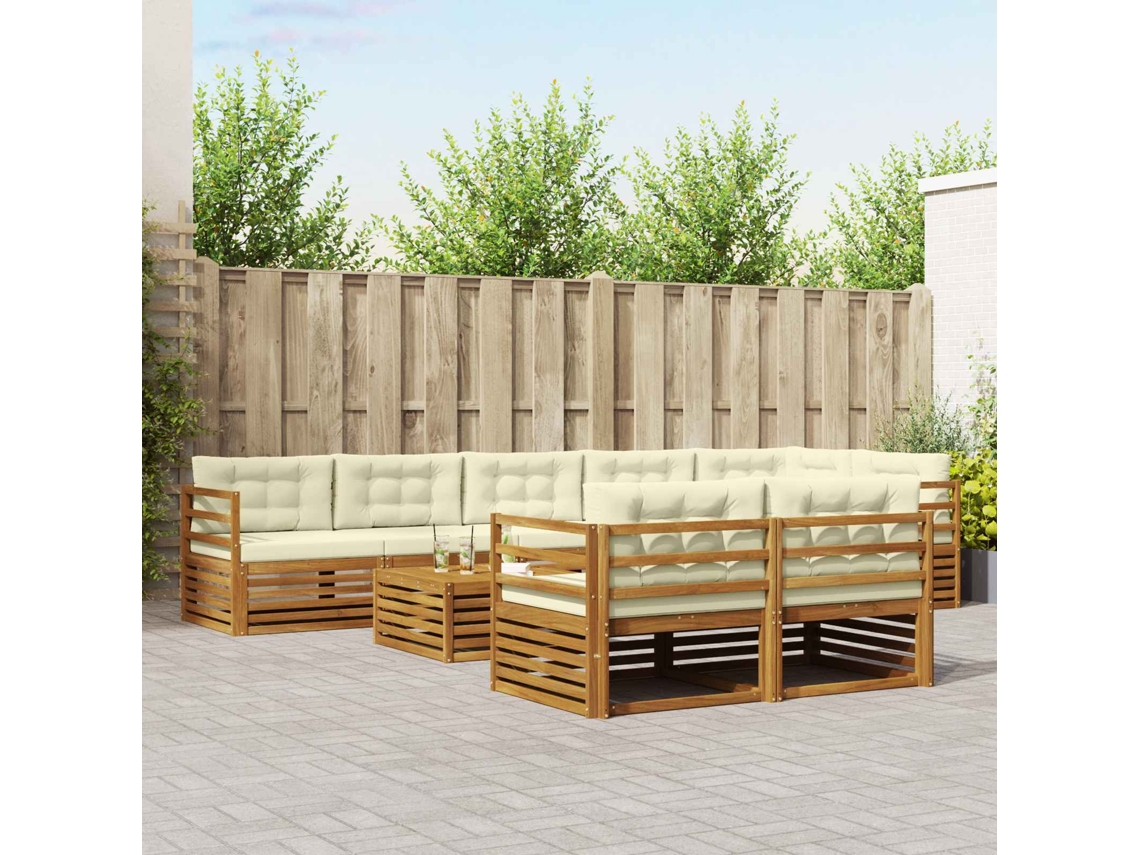 Vidaxl Conjunto De Sofás Para Exterior 9 Pcs Natural E Creme