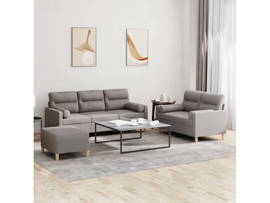 Vidaxl 3 Pcs Conjunto De Sofás Com Almofadas Tecido Cinza-acastanhado