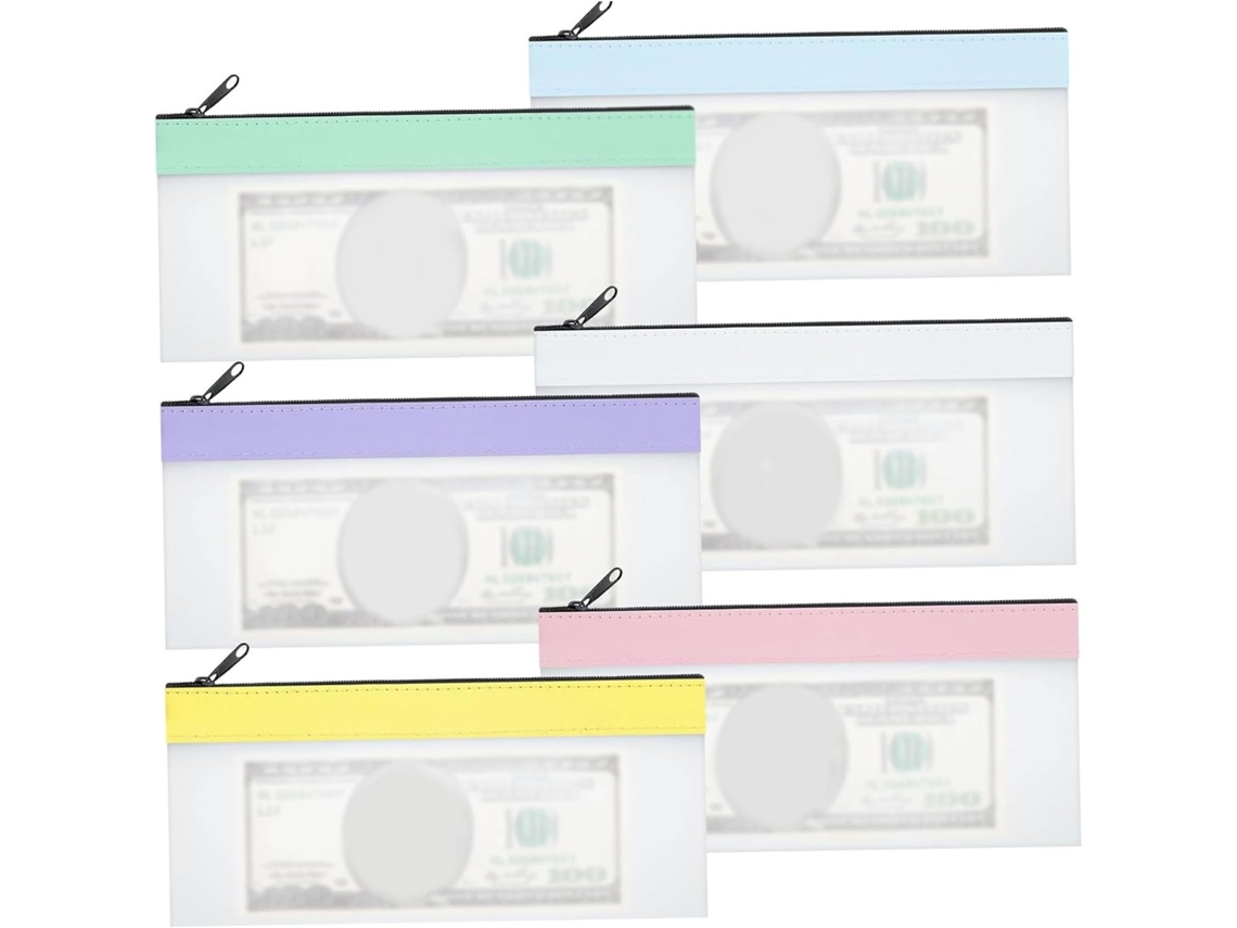Conjunto De 6 Sacos Para Dinheiro, Sacos De Pvc 22x 10, 5cm Para Notas Com Zíper, Saco Transparente Tipo Envelope Para