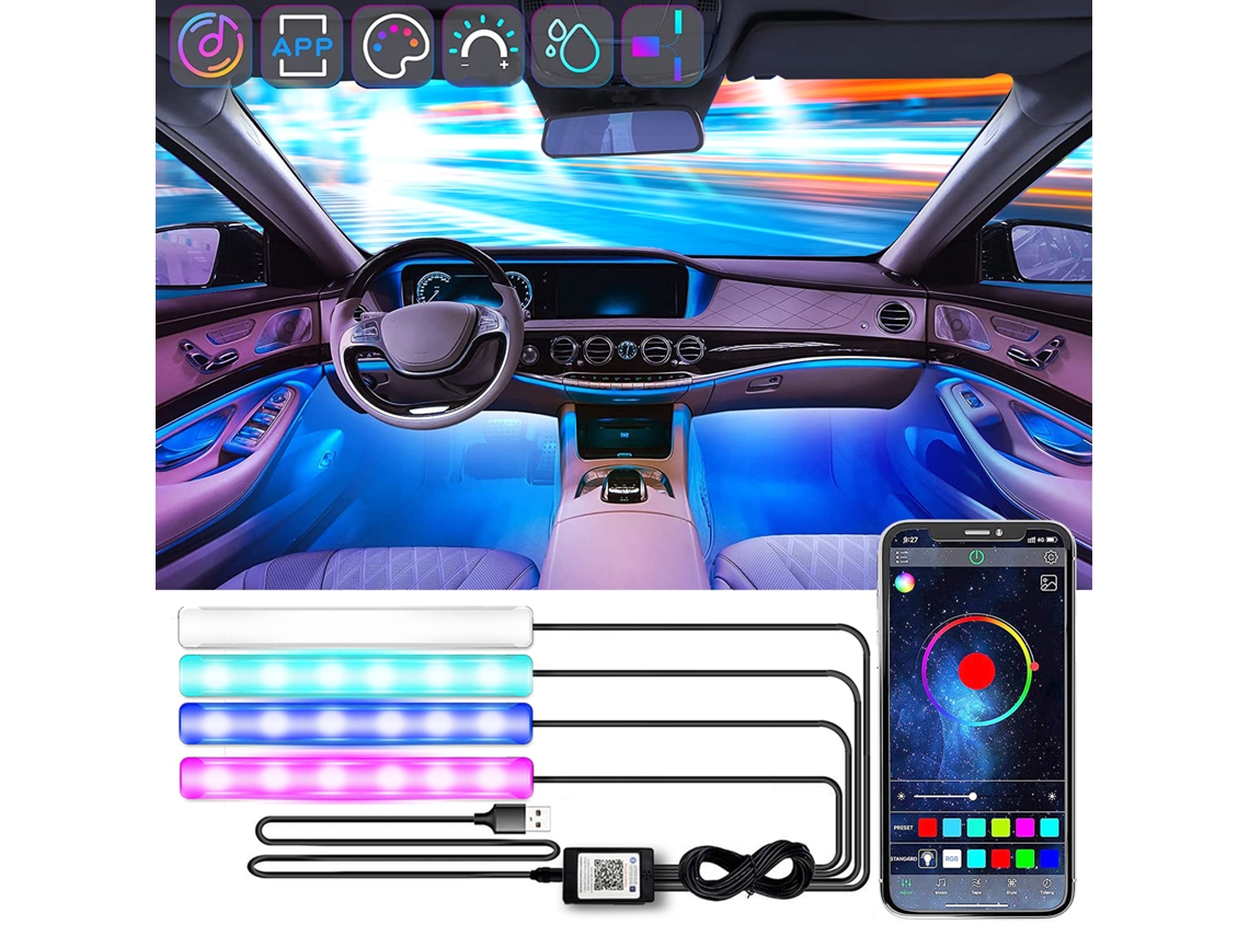 Car Interior Rgb Led Ambient Light With App Control And Music Rhythm