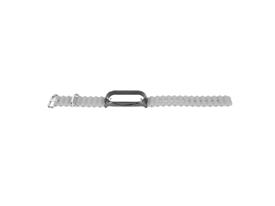 Pulseira de Silicone com Capa Protetora de Aço Inoxidável para Mi Band 7 Cinza