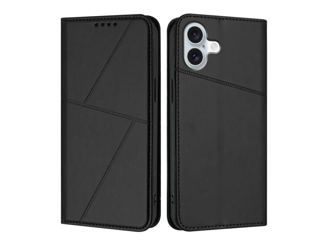 Capa De Couro Fosco Para Iphone 16 Plus - Flip Magnético