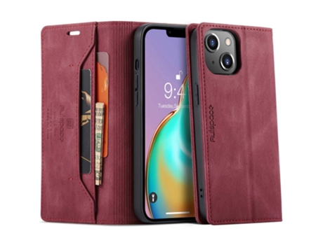 Capa Quedas Bloqueio Rfid Para Iphone 14 Plus Autspace Pele Sintética Vermelho