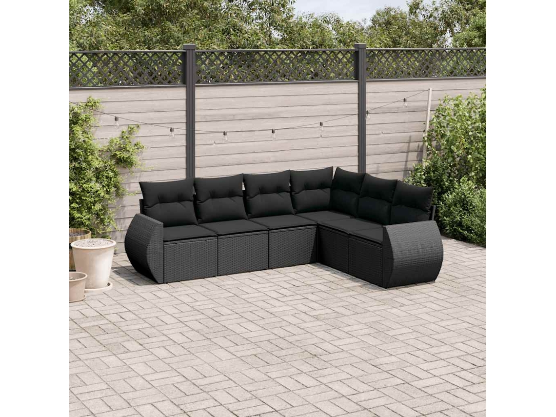 Vidaxl 6 Pcs Conjunto Sofás De Jardim C/ Almofadões Vime Pe Preto