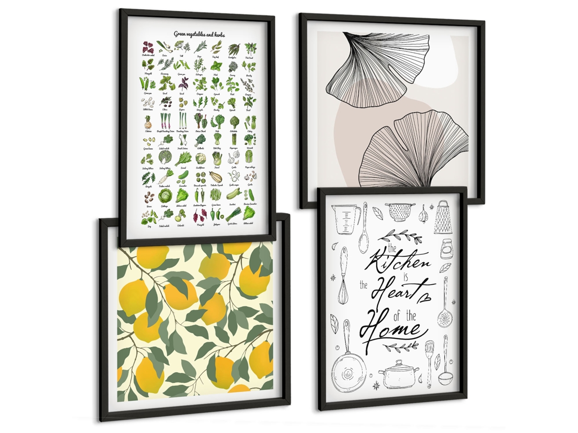 Composição De Quadros Inspirações Estilosas Para Cozinha Espelharte (4 Peças)