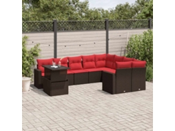 Vidaxl Conjunto De Sofá De Jardim Com 10 Peças E Almofadas Em Rattan Sintético Marrom