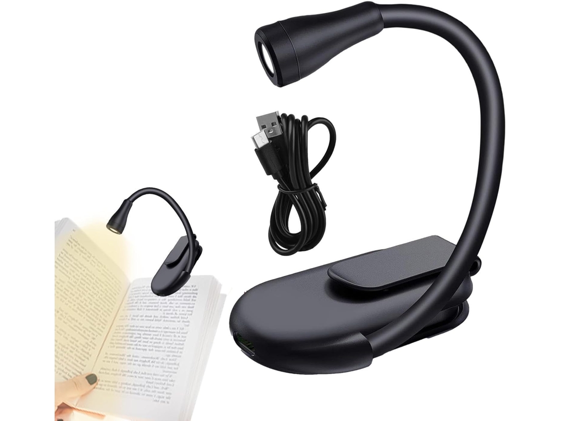 Luminária De Leitura Led Recarregável Com Clipe, Luz Noturna Portátil E Leve Para Livros