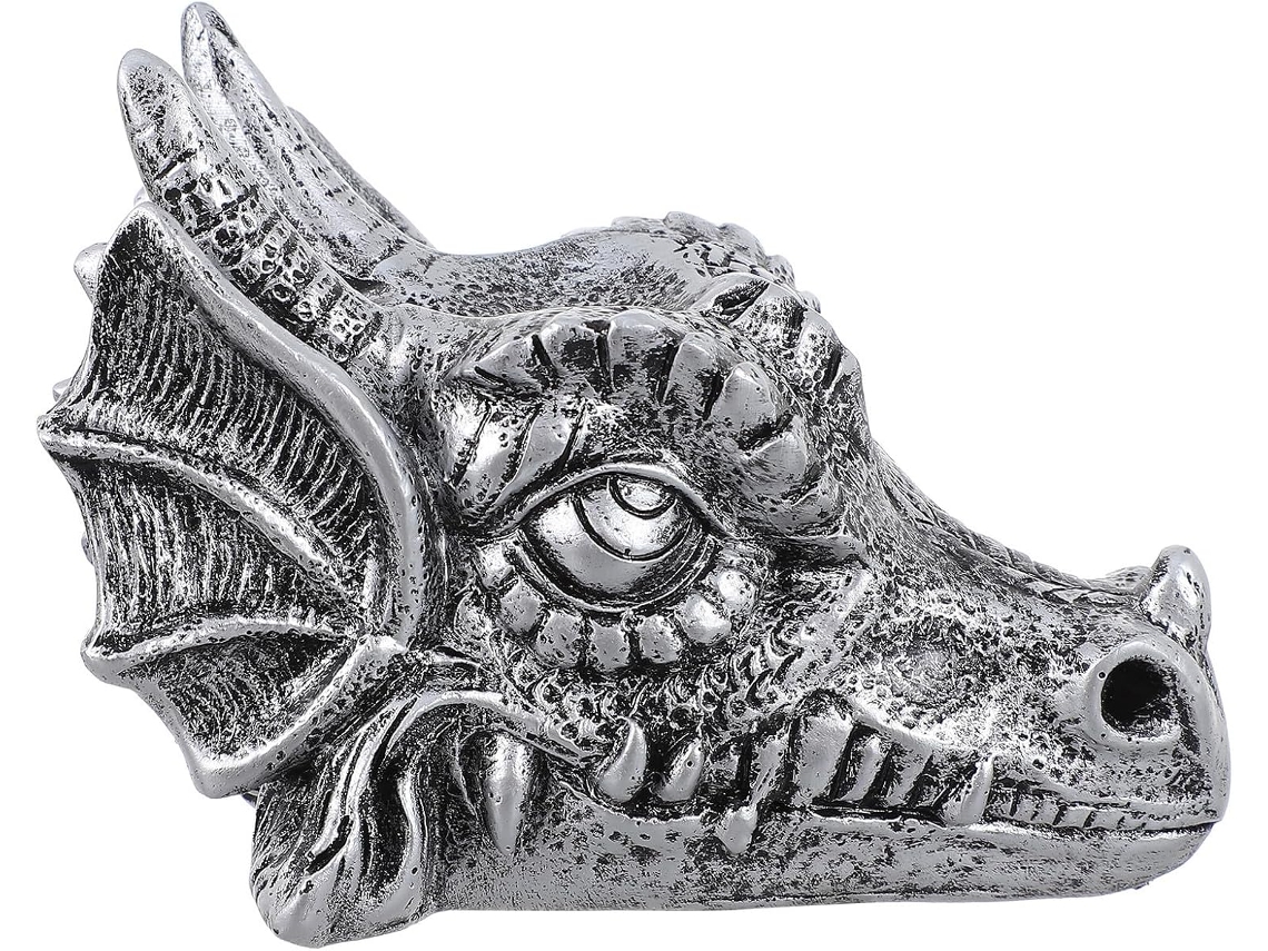 Esférica Resina Prateada Figura Cabeça Dragão Suporte Decorativo Exclusivo Decoração Interiores Base GOKOCO