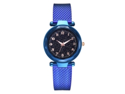 Relógio de pulso feminino de quartzo com pulseira de silicone azul, mostrador redondo, estilo casual.