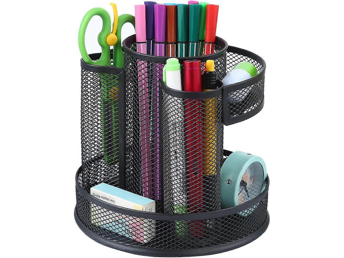 Organizador de mesa Slowmoose, porta-lápis giratório 360°, malha metálica, preto, 16,5 x 16,5 x 15,5 cm