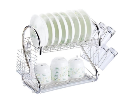 Escorredor de louça de aço inoxidável 2 camadas com bandeja removível para cozinha e casa 43x 25 x 38 cm Multifuncional KONVINIT