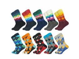Meias Masculinas Estampadas Padrões Quadrados Mistos 10 Pares