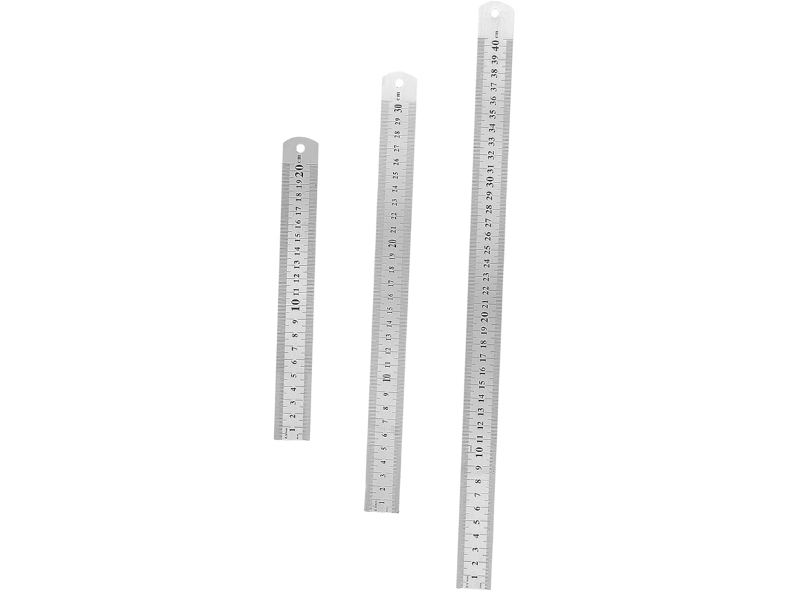 Conjunto de 3 réguas Hemoton em aço inoxidável, escala dupla face, material durável para design e engenharia, ideal para