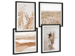 Composição De Quadros Boho Estiloso Plantas Paisagens Espelharte (4 Peças)
