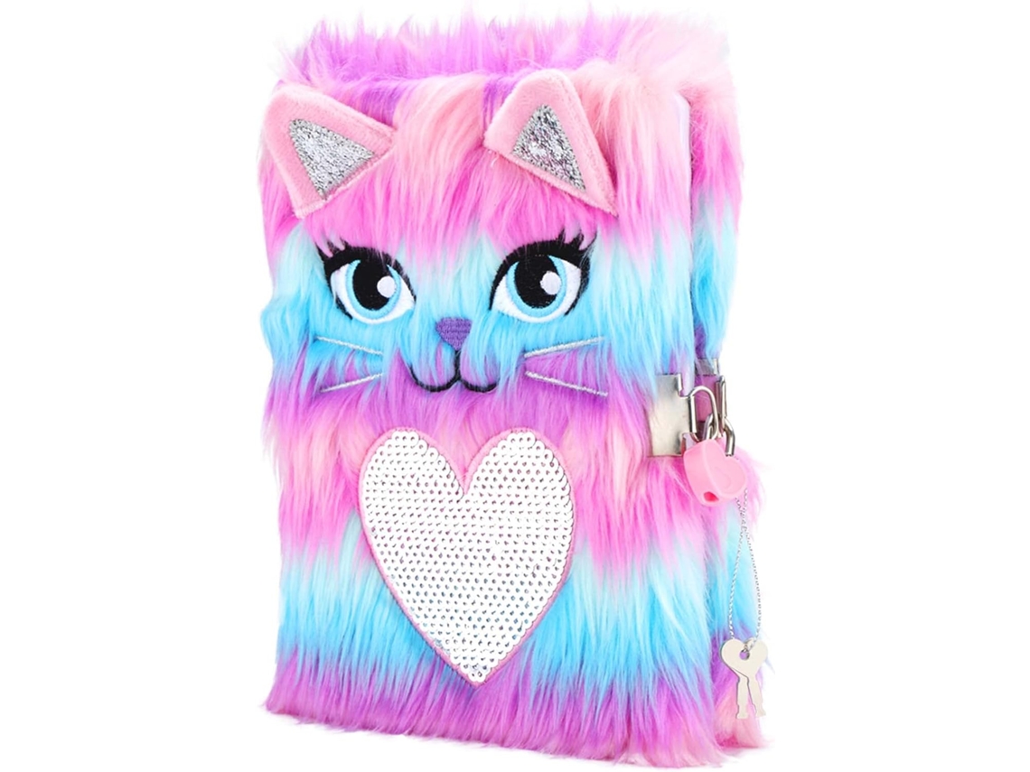 Diario infantil para niñas con candado y llaves, peluche de un simpático león - Aquaforge
