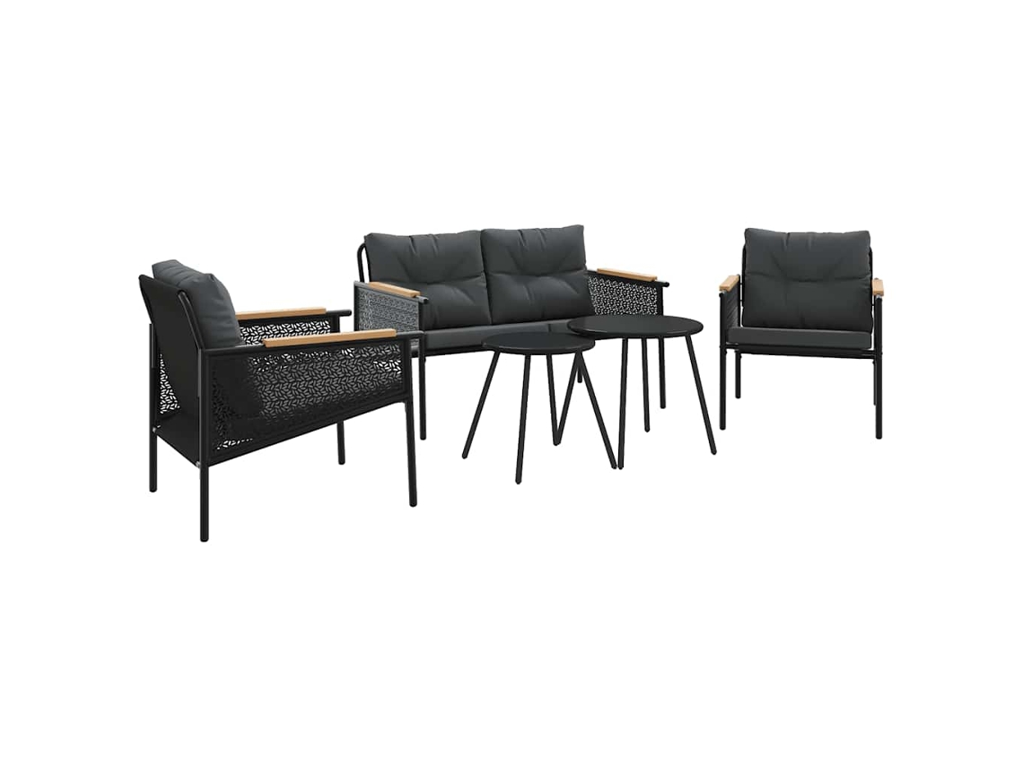 5 Pcs Conjunto Mobiliário de Varanda com Almofadões Aço Preto MAISON EXCLUSIVE