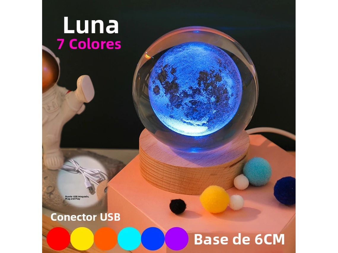 (lua De 6 Cm) Luz Noturna Led Usb Galaxy Crystal 3d Planeta Luz Lua