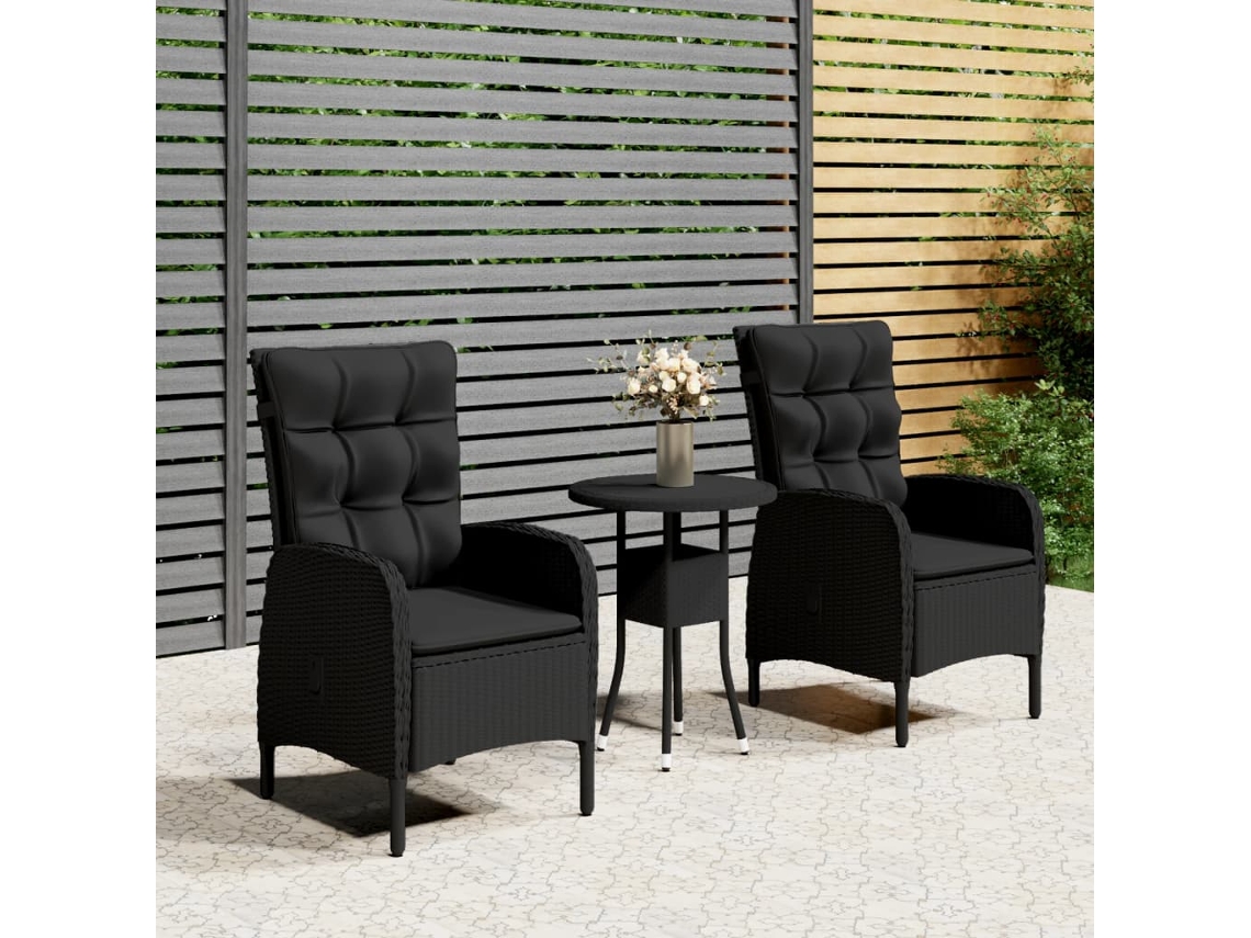 Vidaxl 3 Pcs Conjunto De Bistrô Para Jardim Vime Pe Preto
