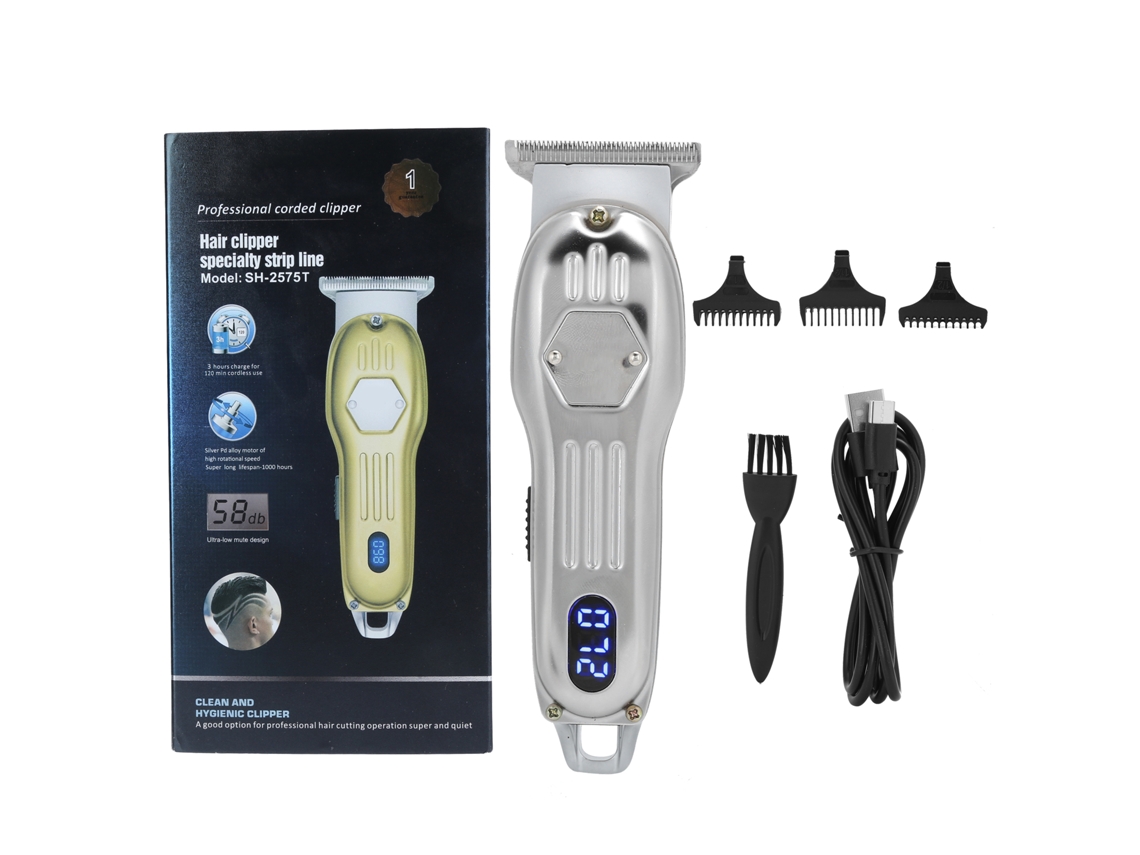 Maquina De Cortar Cabelo Elétrico Profissional Com Display Lcd Recarregável Prata