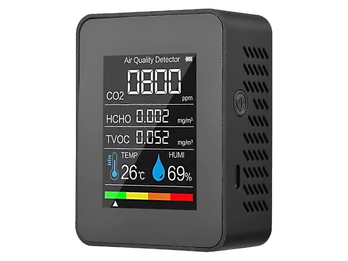 Lurelia Medidor De Qualidade Do Ar 5 Em 1 Hcho/tvoc/co2, Temperatura/humidade, Sensor Semicondutor, Com Visor Lcd, Bateria 1200 Mah Usb, Preto