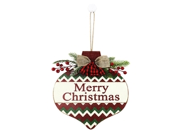 Placa de Parede de Natal Madeira com Frutas Vermelhas e Xadrez