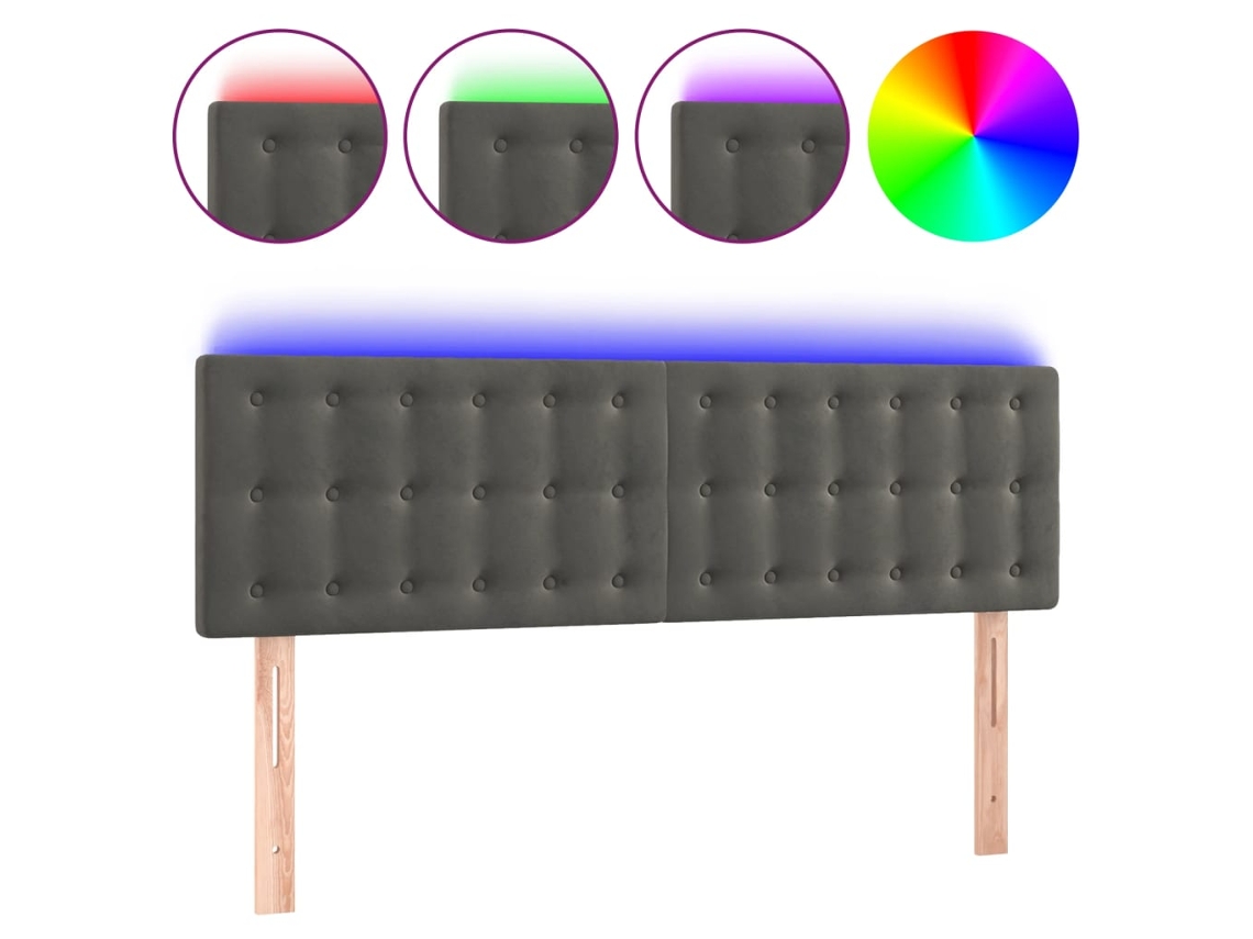 Led Headboard, Led Headboards Vidaxl Cinzeto Veludo (144 X 5 X 78/88 Cm)