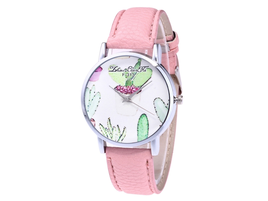 Reloj De Cuero Moda Unisex Dial Redondo De Cuarzo Pulsera Rosa Zhoulianfa