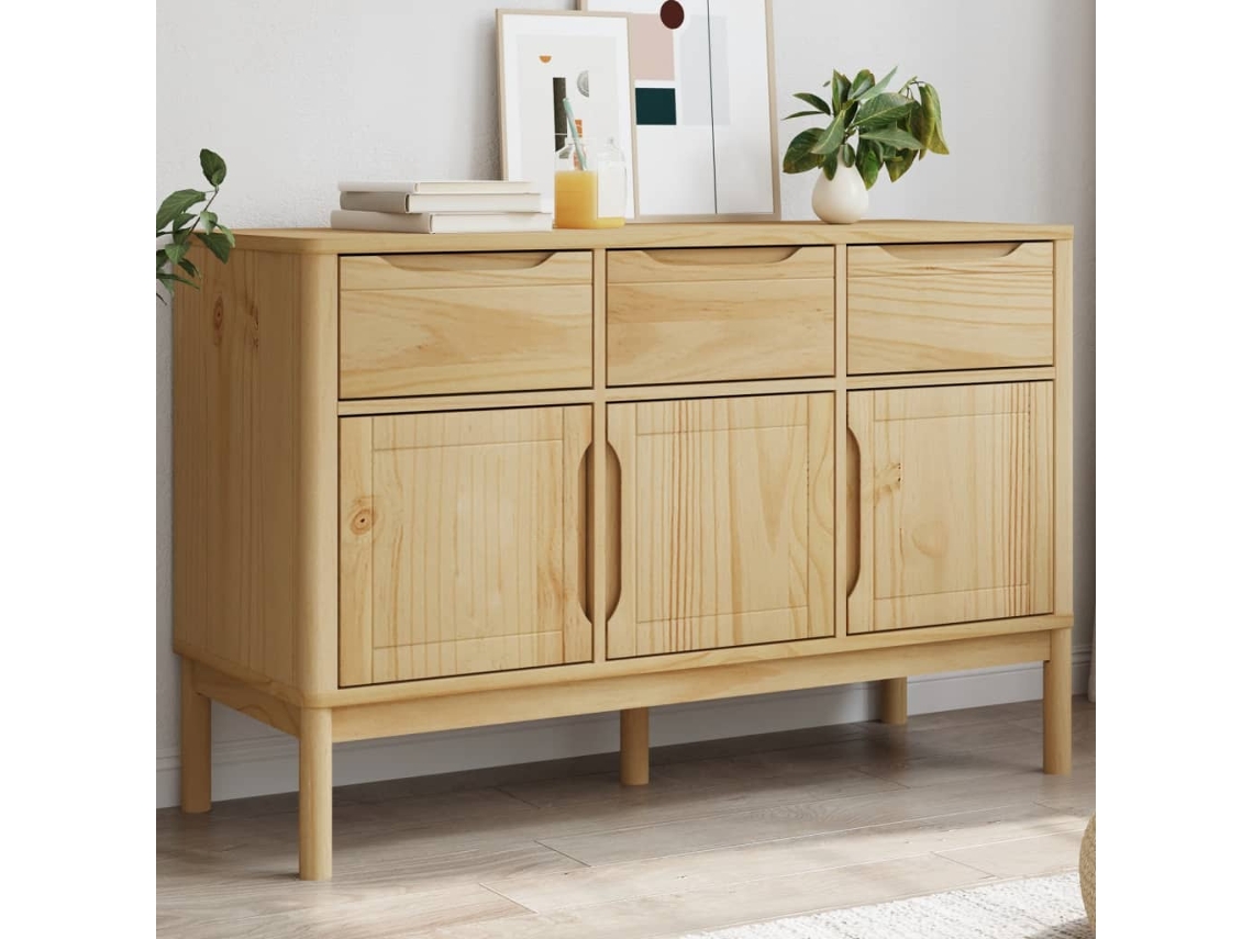 Vidaxl Aparador Floro 114x43x74 Cm Pinho Maciço Castanho Mel