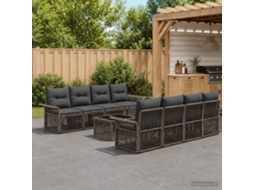 Vidaxl Conjunto De Sofá De Jardim 9 Unid. Cinzento Vime Pe