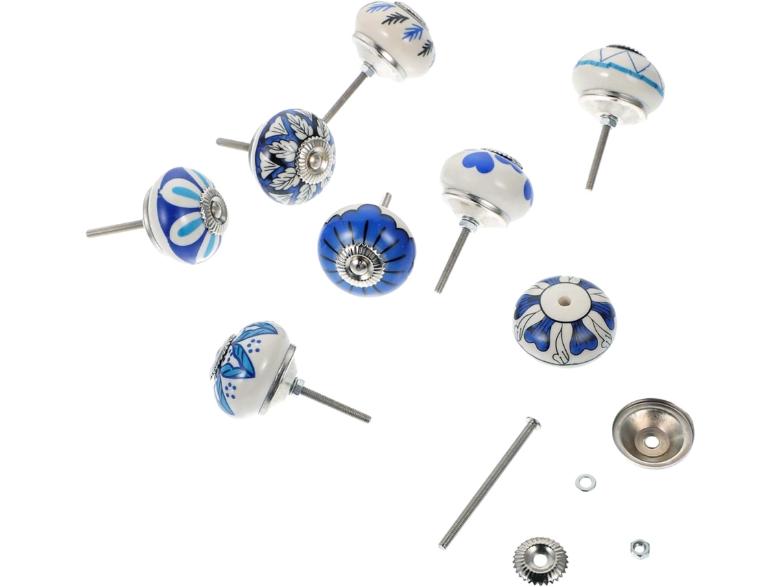 Hemoton Conjunto De 8-puxadores Porta Redondos Sólidos Em Cerâmica Com Impressão Azul Para Armários E Gavetas Cozinha
