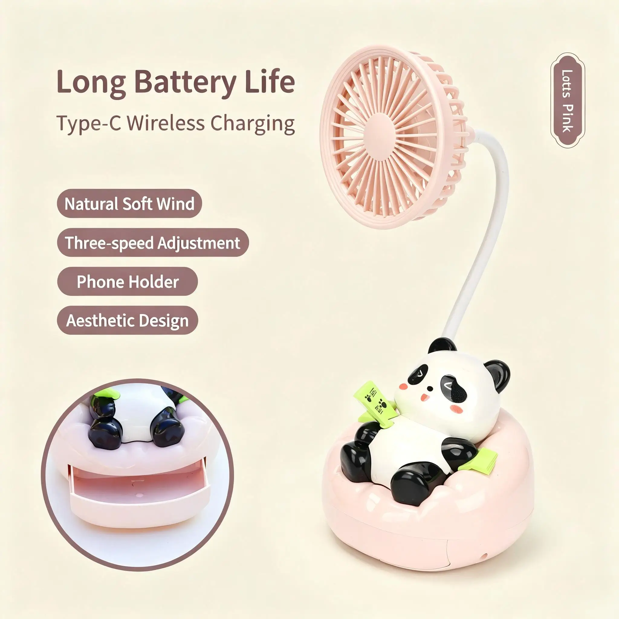 Ventilador de Mesa Panda MDUG com Três Velocidades (verde Fofo)