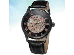 Reloj Mecánico Automático Hombre Forsining Hueco Dial Negro Caja Oro Rosa
