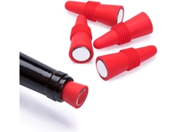 Conjunto De 5 Rolhas De Vinho De Silicone Para Bebidas, Vermelhas.