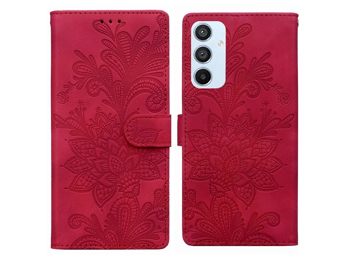 Capa De Celular De Pu Com Fivela Magnética E Estampa Floral De Renda E Alça De Pulso