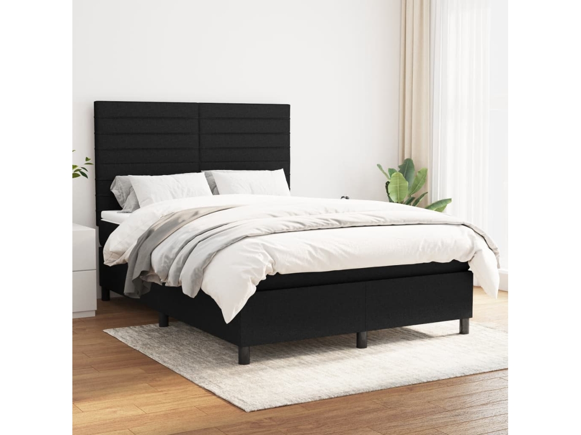 Vidaxl Cama Com Molas/colchão 140x200 Cm Tecido Preto