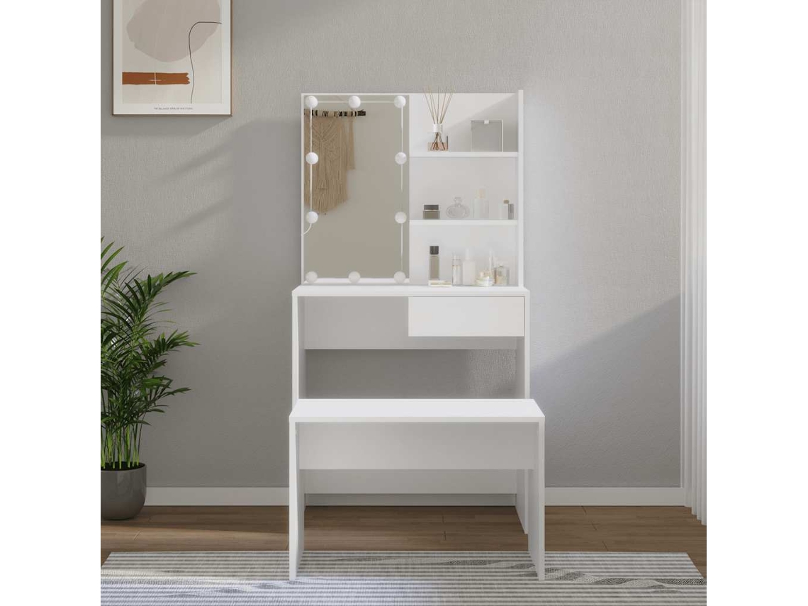 Vidaxl Conjunto Toucador C/ Leds Madeira Processada Branco
