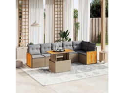 Vidaxl 7 Pcs Conjunto De Sofás P/ Jardim Com Almofadões Vime Pe Bege