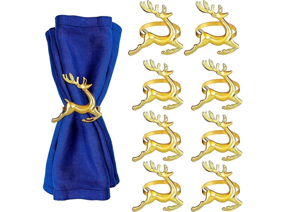 8 Anéis Para Guardanapos De Natal Com Renas, Decoração De Mesa Para Festas, Casamentos E Uso Diário (ouro)