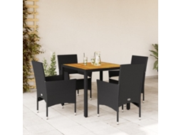 Conjunto 5 Peças Jantar Jardim C/ Almofadões Vime Pe/acácia Preto Dkd Home Decor