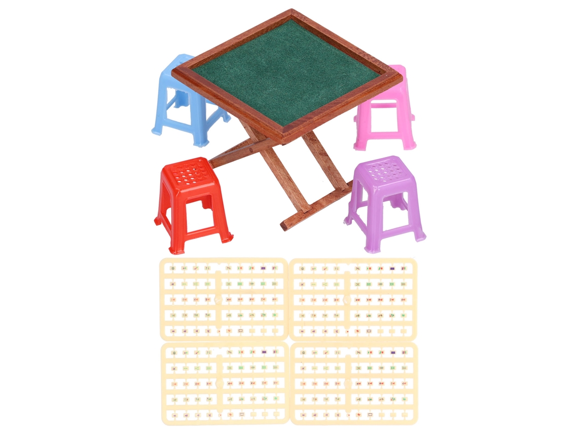 Mali mesa de Mahjong Miniatura 1:12 com Cadeiras e Peças para Decoração de Casinha de Bonecas