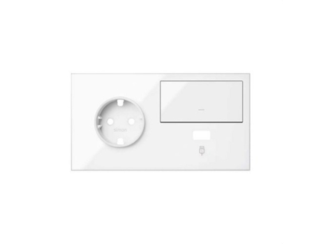 Kit Frontal para 2 Elementos com 1 Tomada Schuko 1 Interruptor e 1 Carregador Usb À Esquerda Branco Brilhante SIMON 100