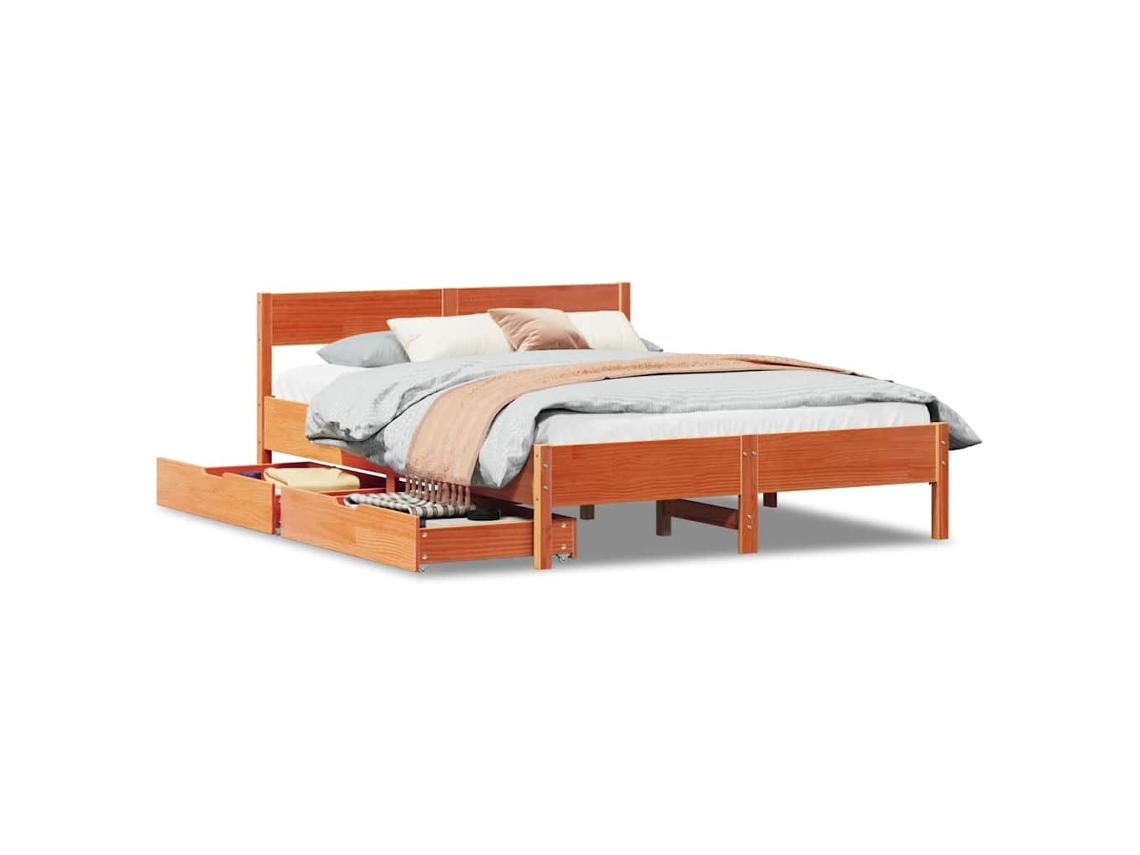 Bed Frame, Bed Frames Vidaxl Marrom Madeira De Pinho (150 X 200 Cm)