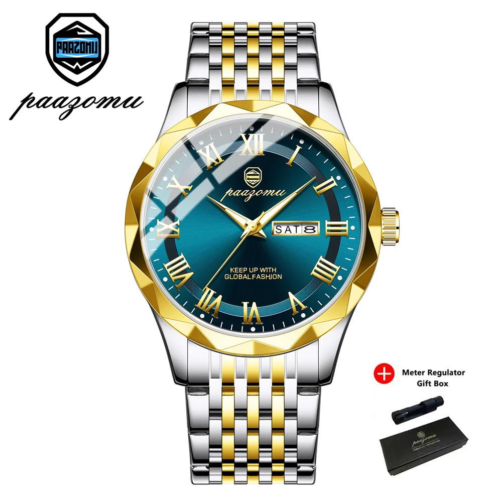 Relógio Casual Elegante (dourado E Azul), À Prova D'água E Luminoso De Luxo.