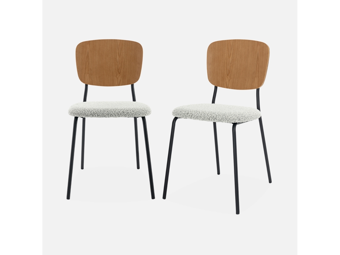 Cadeira Em Tecido Bouclé, Set De 2, Branco